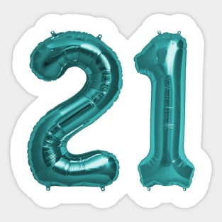 Aqua Blue 21st Birthday Metallic Helium Balloons Numbers Sticker